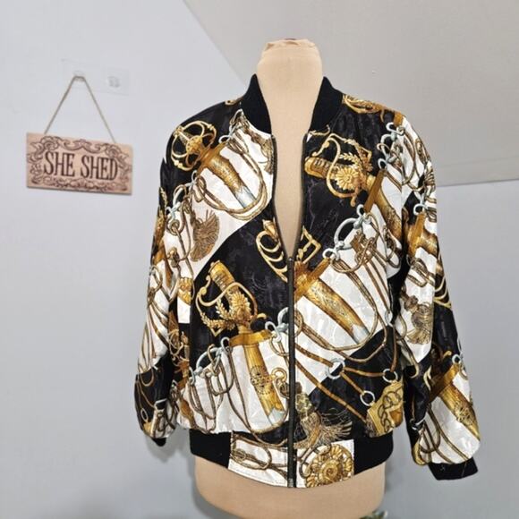 Vintage Jackets & Blazers - Vintage Silk Full Zip Y2K Lined Sword Graphic Jacket Momcore